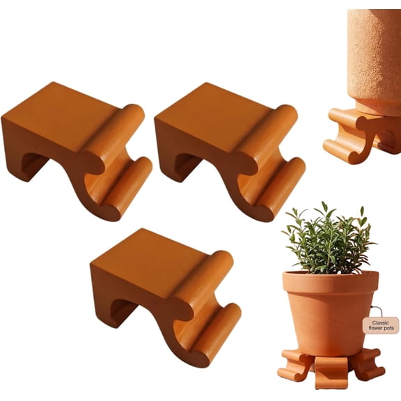 3 Pcs Resin Plant Risers – Heavy Duty Flower Pot Feet for Indoor & Outdoor Planters, Weatherproof Garden Pot Stand with Chinese Ruyi Design, Elevates Pots for Drainage & Airflow, Orange