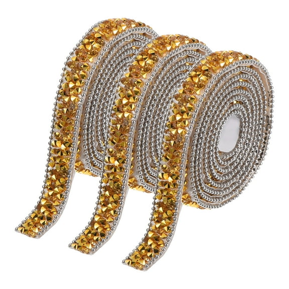 3 Pcs Resin Rhinestones Trim 3 Yards Self Adhesive Gold Diamond Ribbons Rhinestone Strips Tape