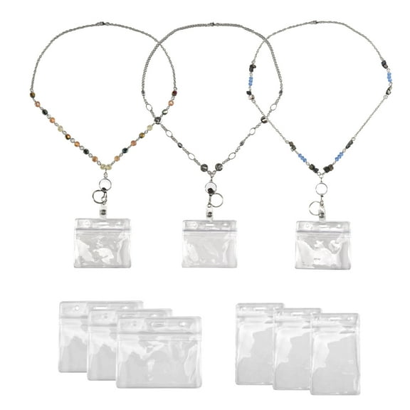 3 Pcs Retractable Badge Reels Lanyard with Name Card ID Holder for Beaded Necklace