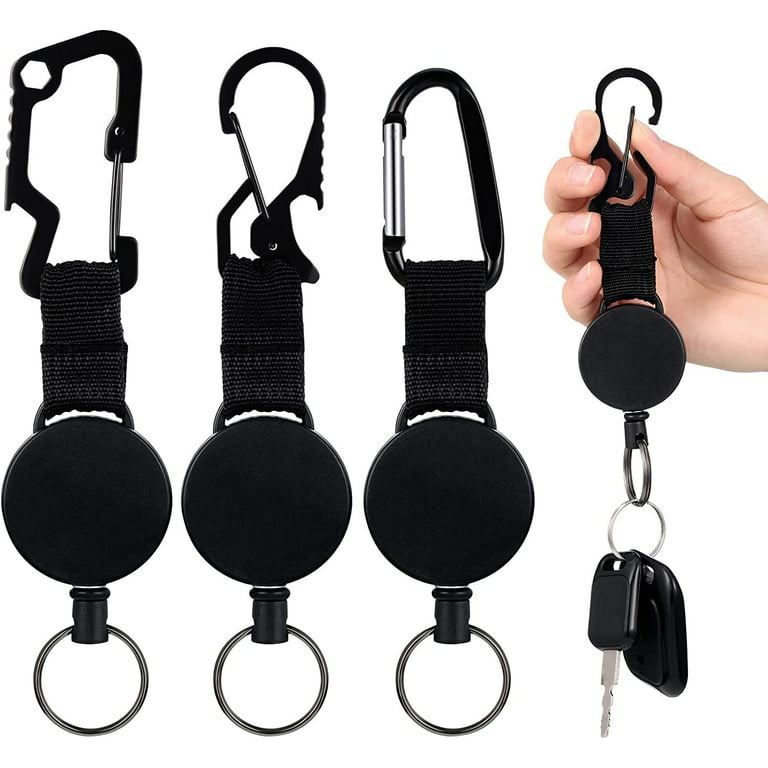 3 Pcs Retractable Key Chain Multitool Heavy Duty Badge Holder Retractable  Badge Holder Reel with Steel Cable, Quick Release Key Clip for ID Name Card  Keychain, Black 