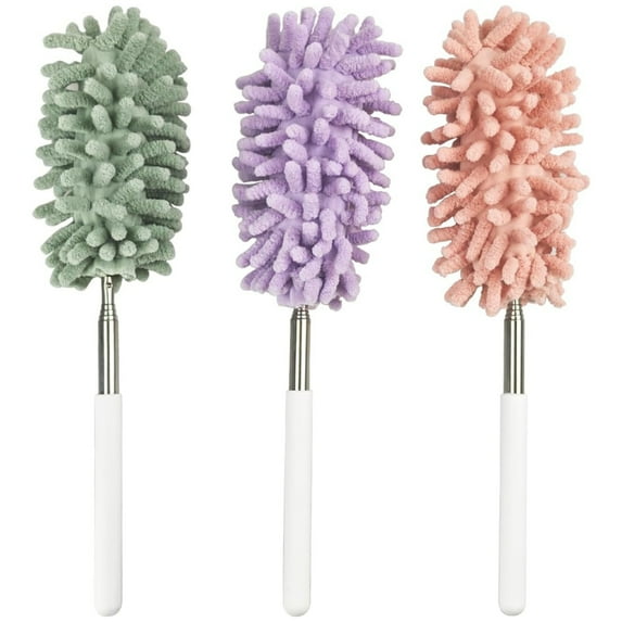 3 Pcs Retractable Microfiber Duster Mini Duster Cleaning Brush Extendable Washable Dusters Hand Duster for Car Window Furniture,3 Colors,Topboutique