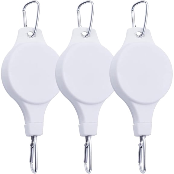 3 Pcs Retractable Plant Hanger, Heavy Duty Plant Hooks with Pulley System and Metal Carabiner, Adjustable Plant Pulley Hangers for Hanging Flower Baskets Bird Feeders & Planters (White)