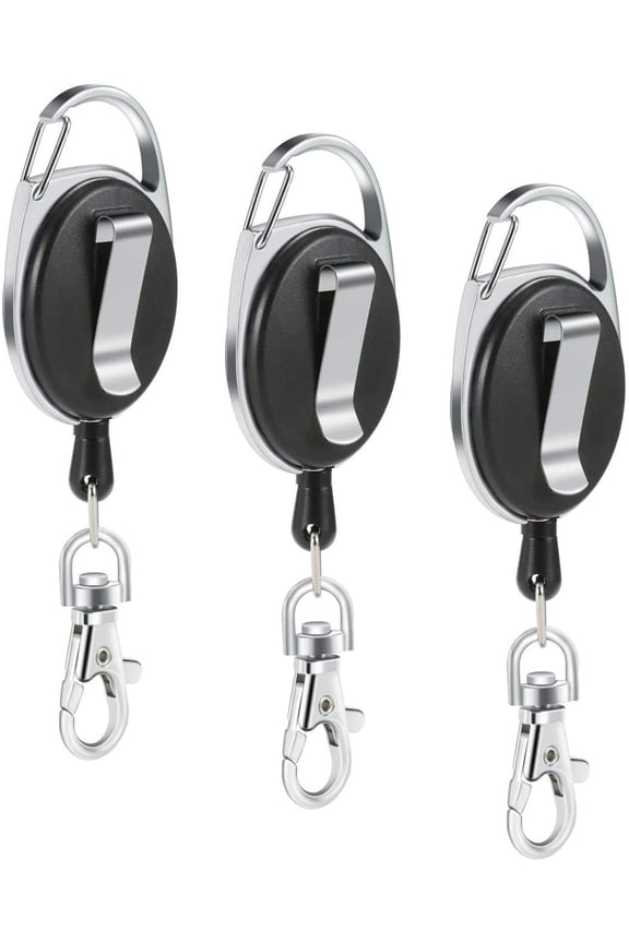 3 Pcs Retractable Reel Keychains Pull Key Ring Chain with Carabiner Belt Clip