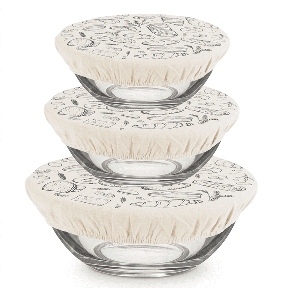 Rzvnmko 3 Pcs Reusable Bowl Covers for Sourdough Bread Proofing, Elastic Linen Cloth Food Covers, Fits 8 to 12 Inch Bowls