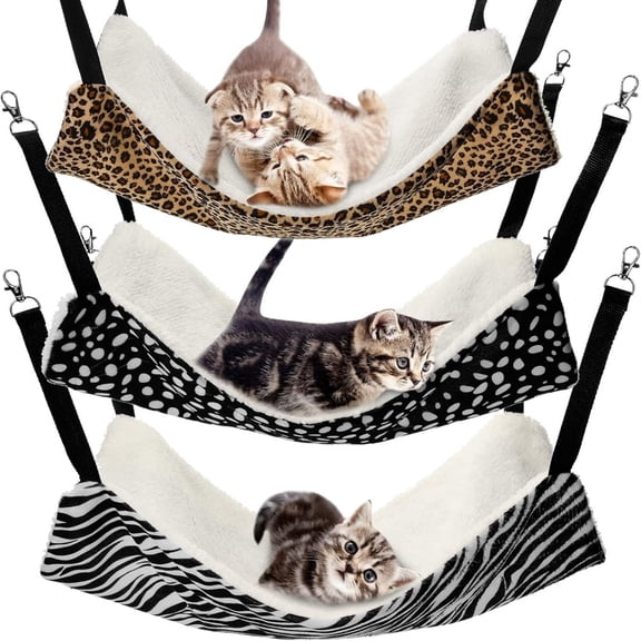 3 Pcs Reversible Pet Hammock Soft Plush Cat Hanging Hammock Guinea Pig Bed Rat Cage Accessories for Puppy Dog Piggy Kitten Ferret Rabbit Other Small Animals