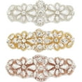 thumbnail image 1 of 3 Pcs Rhinestone Appliques with Beads 3.9x1.4inch Iron on Hotfix Appliques Glass Crystal Pearl Rhinestone Appliques Flower Pattern Sew on Decals for Bridal Dress Sash Belt, 1 of 6