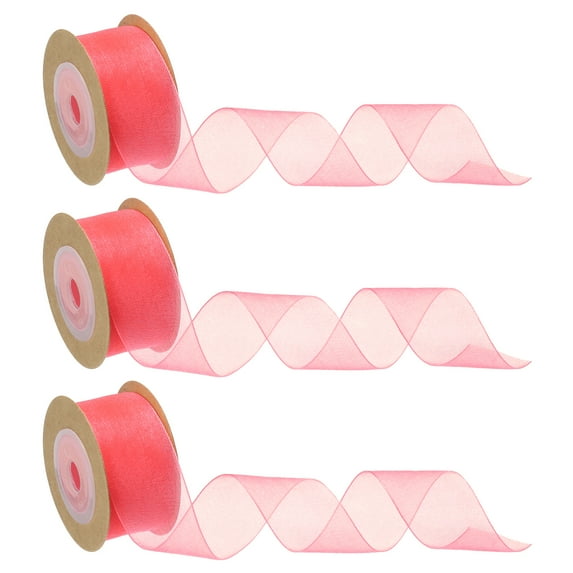 3 Pcs Roll Sheer Organza Ribbon Organza Ribbon 1 Inch 10 Yard Sheer Ribbon Red