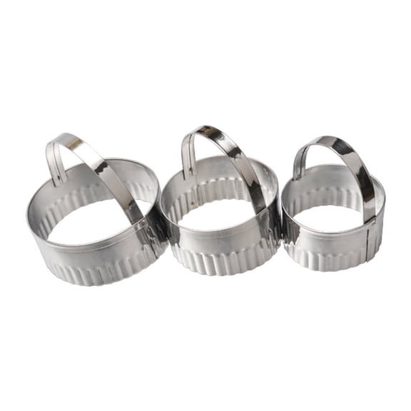 3 Pcs Round Biscuit Cutters With Handle,Stainless Steel Circle Cookie Cutter With Fluted Edge,Biscuit Cutter Set,Baking Dough Tools,Baking Tool For Circle Cookie Shaping,Recise Cut,Silver