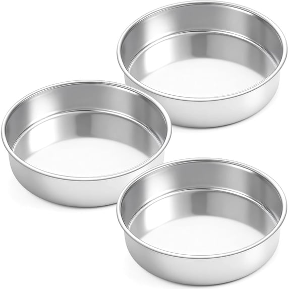 3 Pcs Round Cake Pans, 8 inch Stainless Steel Baking Pans for Birthday ...