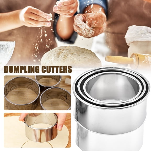 3 Pcs Round Cookie Biscuit Cutters Set Round Cookie Cutters Mental Dumpling Skin Cutters Cake Cookie Scone Cutters Molds Stamps for Cheese Vegetable Ravioli Biscuit Dumplings, 3 Size, Silver