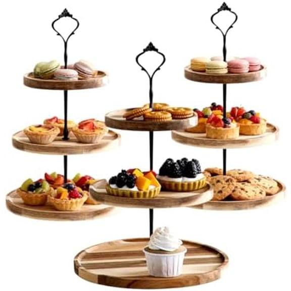 3 Pcs Round Cupcake Stand, 3 Tier Wood Cupcake Stand, Wooden Tiered Display Stand Cupcakes Plates Serving Tray Acacia Wood Cake Tower for Wedding, Birthday, Tea Party$$Home Decor, Kitchen, & Other