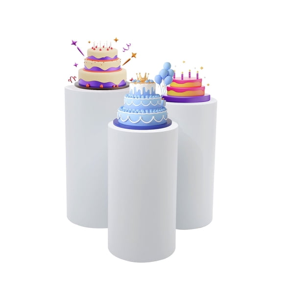 3 Pcs Round Cylinder Pedestal Stand For Wedding Party Display Stand Decor White Dessert Cake Table Display Pillars