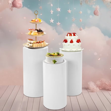 PEAKORA3 Pcs Round Cylinder Pedestal Stand For Wedding Party Display Stand Decor White