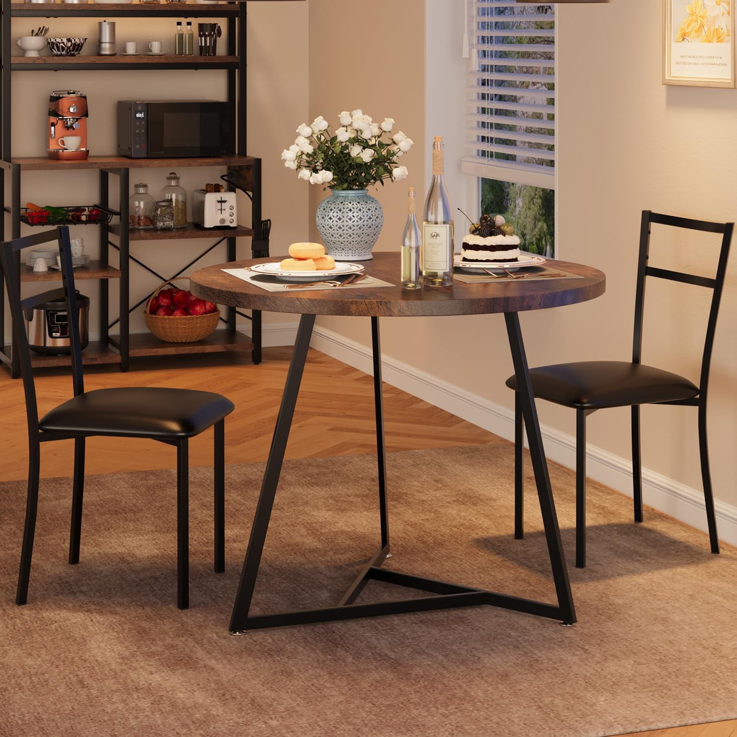 3 Pcs Round Dining Table Set for 2 Rustic Gray Kitchen Table with 2 ...