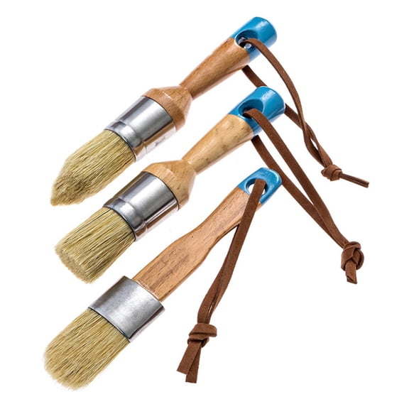 3 Pcs Round & Flat & Pointed Natural Bristle Paint Brushes Chalk Paint Wax Brush for Painting, Waxing, DIY, Home Decor