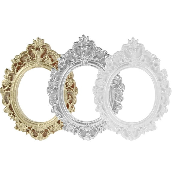 3 Pcs Round Resin Photo Frames Mini Picture Frames for Dollhouse Decor Tiny Frame Set