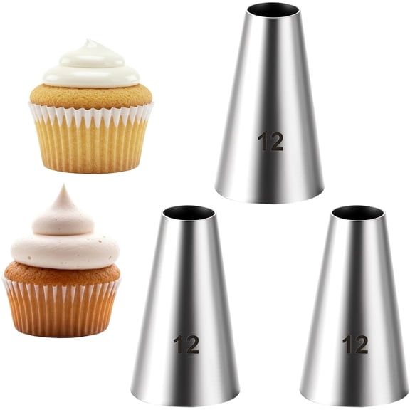 3 Pcs Round Piping Tip for Macarons #12 Stainless Steel Icing Tips Professional Cookie Decorating Set Frosting &Cake