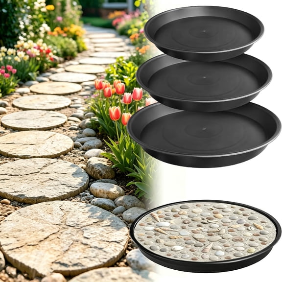 3 Pcs Round Stepping Stone Mold, 8.86'' 10.4'' 12'' Reusable Plastic Concrete Cement Molds, Black DIY Paver Tray for Garden Path, Walkway, Patio & Outdoor Landscaping