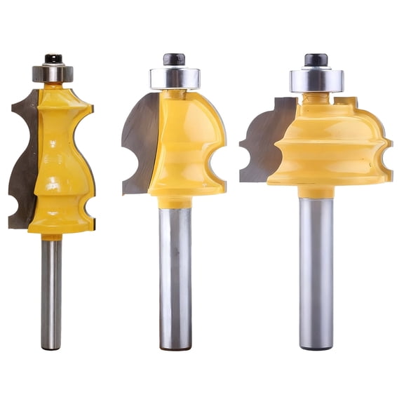 3 Pcs 1/4" Shank Router Bit Set – Hard Alloy-Tipped Steel Bits for Edge Forming & Architectural Molding, Includes Drum, Ceiling & Fish-Shaped Profiles