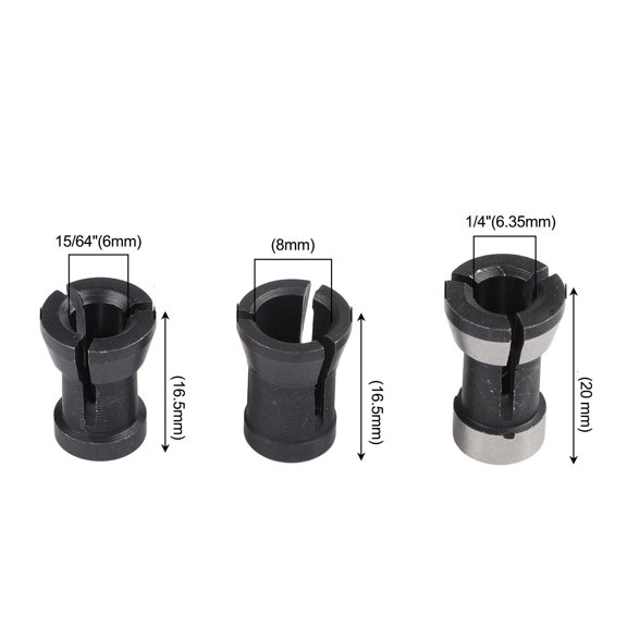 3 Pcs Router Collet Chuck Set 6/6.35/8mm Shank Adapter for Electric Router Trimming Engraving Machine Carbon Steel Woodworking Tool