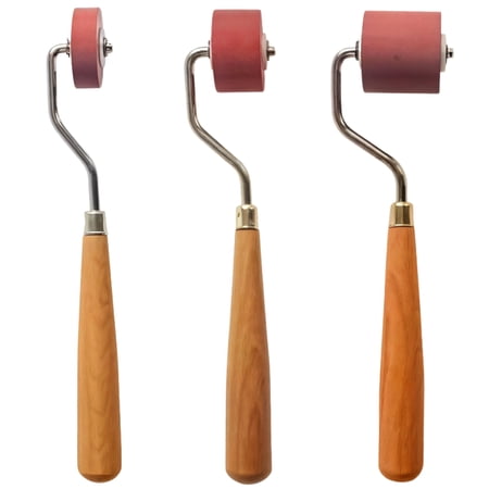 3 Pcs Rubber Brayer Rollers, Ink Rollers For Printmaking (0.39, 0.79, 1.18 Width), Professional Crafting Tools With Wooden Handles For Linocut, Block Printing, Art Projects