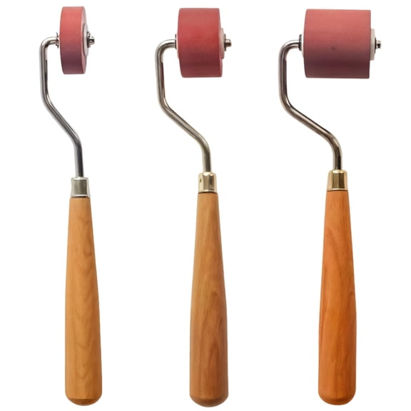 3 Pcs Rubber Brayer Rollers, Ink Rollers For Printmaking (0.39, 0.79, 1.18 Width), Professional Crafting Tools With Wooden Handles For Linocut, Block Printing, Art Projects