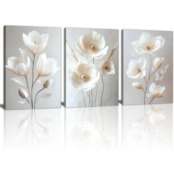 3 Pcs Rustic Farmhouse Floral Daisy Canvas Wall Art Vintage Country White Flowers Wall Paintings Poster Wood Grain Pictures Prints Spring Summer Bedroom Living Room Office Artwork 20"x28"x3Pcs