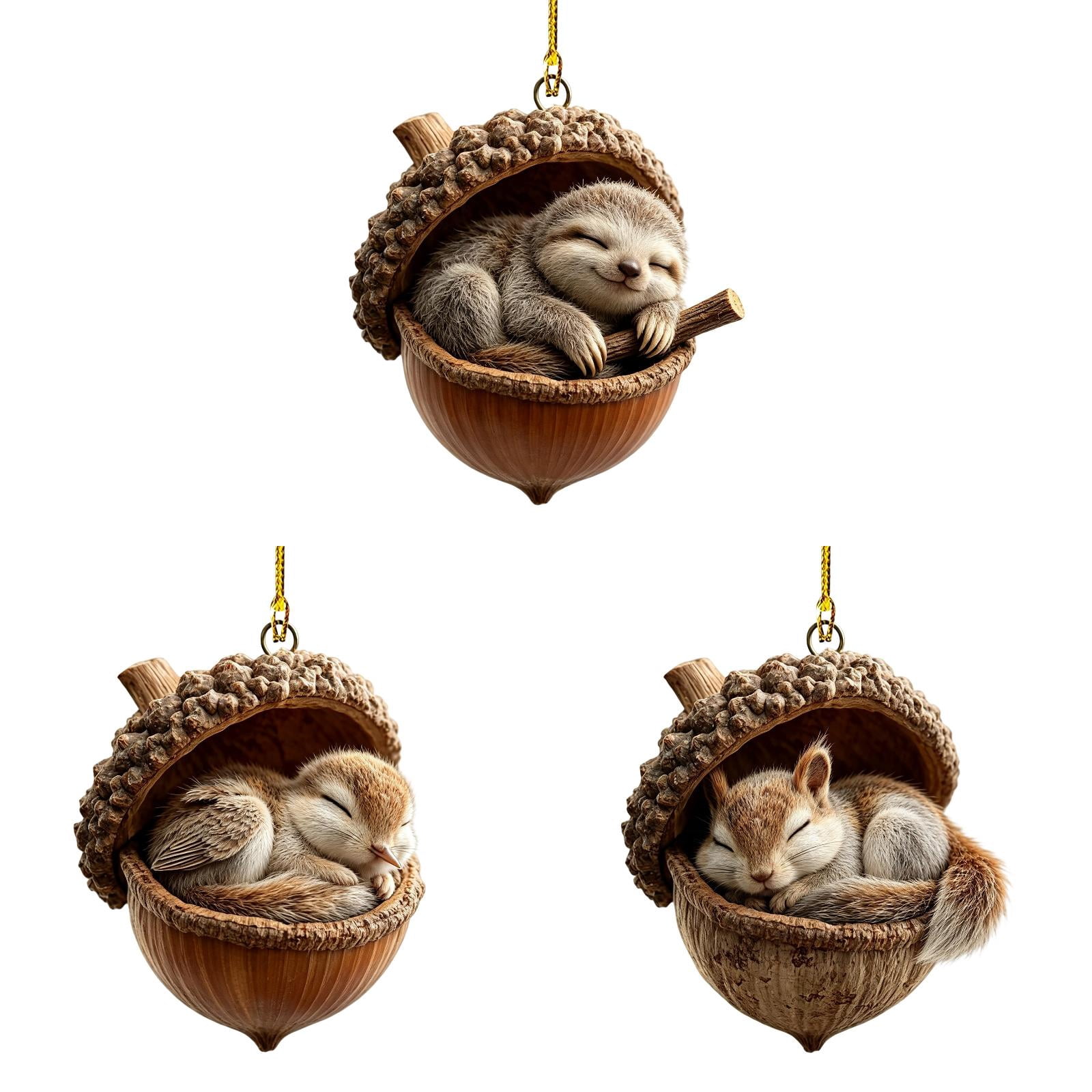3 Pcs Rustic Woodland Christmas Ornaments, Acrylic Acorn Hanging ...