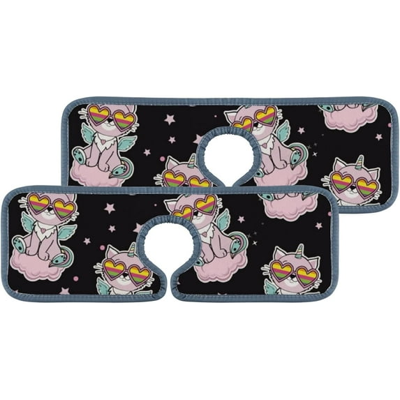 3 Pcs SKYSONIC Faucet Absorbent Mat Cat Unicorn Space Washable Counter Drying Pads Behind Faucet for Kitchen Bathroom