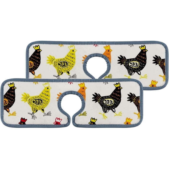 3 Pcs SKYSONIC Faucet Absorbent Mat Cute Hens Washable Counter Drying Pads Behind Faucet for Kitchen Bathroom