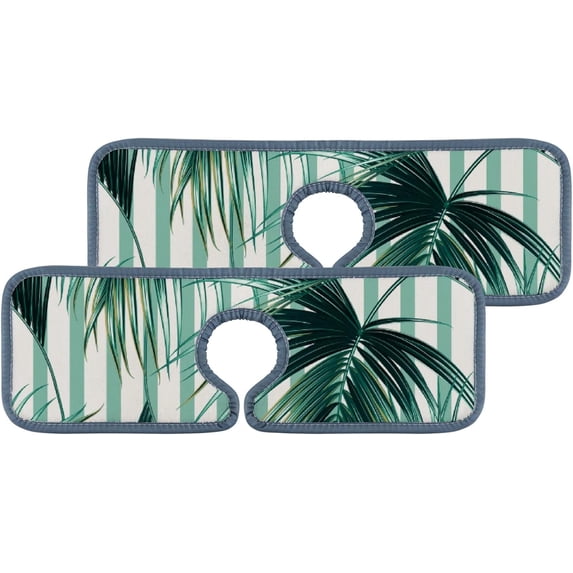 3 Pcs SKYSONIC Faucet Absorbent Mat Tropical Leaves Washable Counter Drying Pads Behind Faucet for Kitchen Bathroom