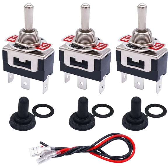 3 Pcs SPDT Rocker Toggle Switch 3 Pin 16A 250VAC Metal Switch with Waterproof Cap and Wires
