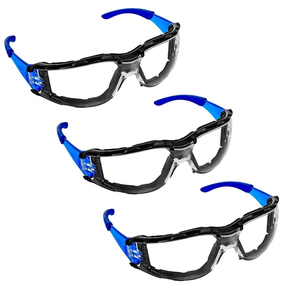 3 Pcs Safety Glasses, Polycarbonate Anti Scratch Anti Fog Work Glasses with Removable Foam Gasket, Impact Resistant for Cycling, Dust Resistant, Construction, Lab Work