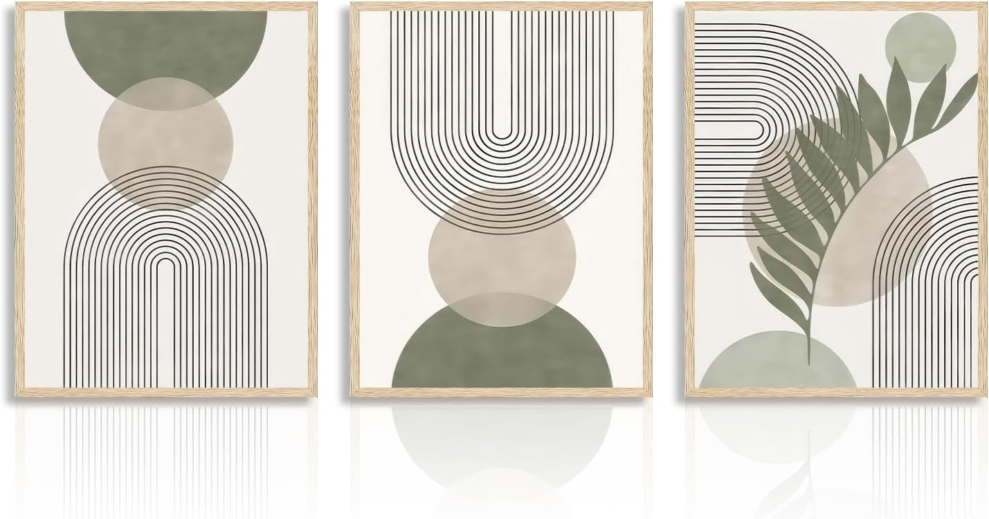 3 Pcs Sage Green Canvas Wall Art Boho Abstract Wall Decor Minimalist ...