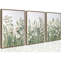 3 Pcs Sage Green Wildflowers Canvas Wall Art Neutral Minimalist Abstract Boho Floral Botanical Painting Pictures Wall Decor Poster Print Artwork for Living Room Bedroom Home Decoration