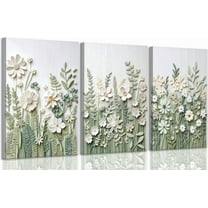 3 Pcs Sage Green Wildflowers Canvas Wall Art Neutral Minimalist Abstract Boho Floral Botanical Painting Pictures Wall Decor Poster Print Artwork for Living Room Bedroom Home Decoration Und