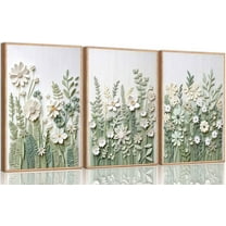 3 Pcs Sage Green Wildflowers Canvas Wall Art Neutral Minimalist Abstract Boho Floral Botanical Painting Pictures Wall Decor Poster Print Artwork for Living Room Bedroom Home Decoration