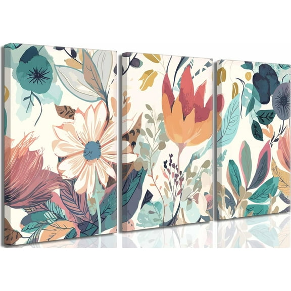 3 Pcs Sage Green Wildflowers Canvas Wall Art Neutral Minimalist Abstract Boho Floral Botanical Painting Pictures Wall Decor Poster Print Artwork for Living Room Bedroom Home Decoration