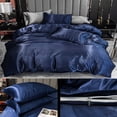 thumbnail image 1 of 3 Pcs Satin Duvet Cover Set, 1 Duvet Cover + 2 Pillowcases For Hair And Skin Silk Satin Duvet Cover with Zipper for Comforter & Blanket - Lightweight Bedspread/Coverlet/Bed Cover,( Navy Blue,King ), 1 of 4