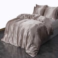 thumbnail image 1 of 3 Pcs Satin Duvet Cover Set, 1 Duvet Cover + 2 Pillowcases For Hair And Skin Silk Satin Duvet Cover with Zipper for Comforter & Blanket - Lightweight Bedspread/Coverlet/Bed Cover,( Champagne,King ), 1 of 4