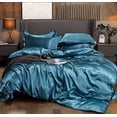 thumbnail image 1 of 3 Pcs Satin Duvet Cover Set, 1 Duvet Cover + 2 Pillowcases For Hair And Skin Silk Satin Duvet Cover with Zipper for Comforter & Blanket - Lightweight Bedspread/Coverlet/Bed Cover,( Teal,Queen ), 1 of 2