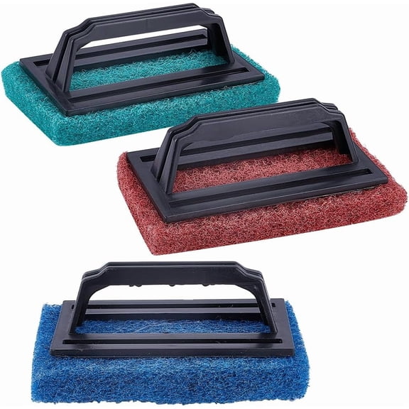 3 Pcs Scrubber Pads for Cleaning Handler Scrub Pad Scouring Reusable Heavy Duty Cleaning Sponge Scrub Brush for Grill Bathroom Bathtub Charcoal Gas Grills Cast Iron Cookware 3.5x8.57 InchMixed Color