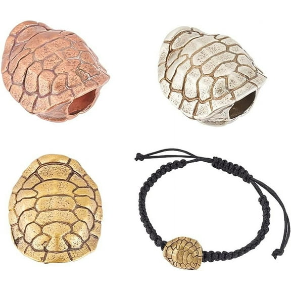 3 Pcs Sea Turtle Beads Brass Tortoise Shell Spacer Beads Pendant Turtle Charms for Diy Necklace Bracelet Jewelry Crafts Making Accessories Gold Silver Rose Gold for DIY