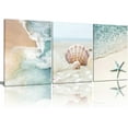 thumbnail image 1 of 3 Pcs Seashell Starfish Posters Decorative Painting Beach Waves Canvas Prints Summer Relaxing Coast Wall Decor for Bathroom, Bedroom, Dining Room, Sea View Room Wall Decor, 12x16Inch Und, 1 of 7