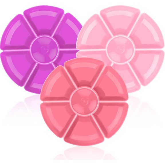 3 Pcs Sectional Round Plastic Serving Tray Platters 11inch Unbreakable Chip and Dip Divided Serving Plates,Round 7 Compartments Multifunctional Food Platter for Snack, Nuts,Veggies,Candy, Dried Fruit