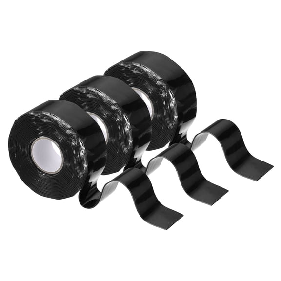 3 Pcs Self Fusing Silicone Tape, 1" x 10ft Silicone Sealing Tape for Handles Plumb Hose Pipe Leaks, Black (0.5mm Thick)
