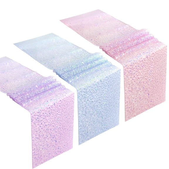 3 Pcs Sequin Table Runners, Iridescent Mermaid Glitter, Pink Light Blue Light Purple, Party Decorations for Birthday Wedding Party, Reception Table Decor, 71 x 12 in/180 x 30 cm