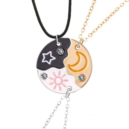 3 Pcs Set BFF Necklace Best Friend Necklaces for 3 Split Heart Engraved Weirdo 1/2/3 Necklace Sun Star Moon Pendant Friendship Thanksgiving Day Gifts
