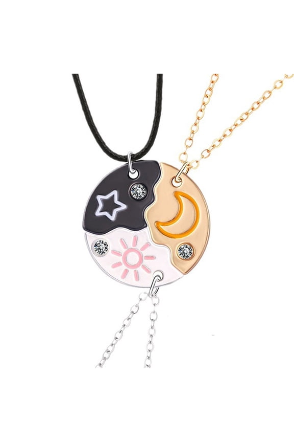 3 Pcs Set BFF Necklace Best Friend Necklaces for 3 Split Heart Engraved Weirdo 1/2/3 Necklace Sun Star Moon Pendant Friendship Thanksgiving Day Gifts