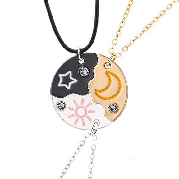 3 Pcs Set BFF Necklace Best Friend Necklaces for 3 Split Heart Engraved Weirdo 1/2/3 Necklace Sun Star Moon Pendant Friendship Thanksgiving Day Gifts